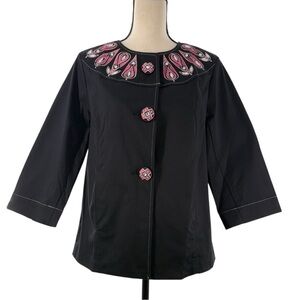 Bob Mackie Wearable Art Black Embellished Jacket Women’s Small 3/4 Sleeve